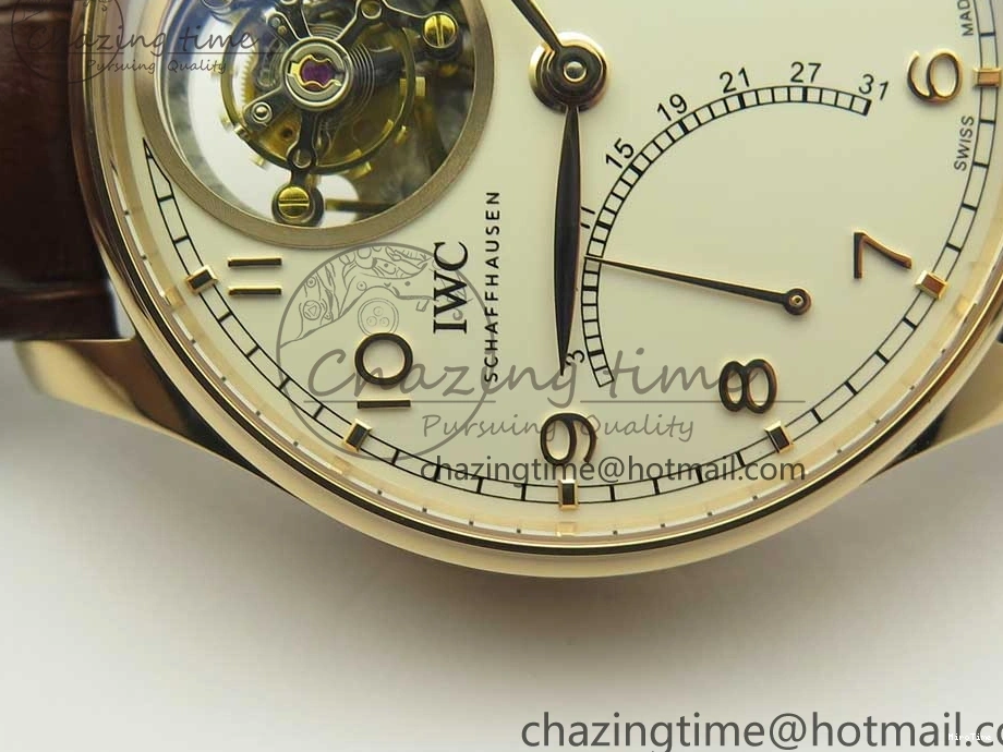 MIROTIME 0223 Portuguese Tourbillon IW504602 RG ZF Best Edition White Dial on Brown Leather Strap Stretchable 7178